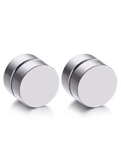 Bluelans 2pcs Magnetic Silver Circle Stud Earrings for Men Women, Non-Piercing Clip On Cheater Fake Ear Gauges 