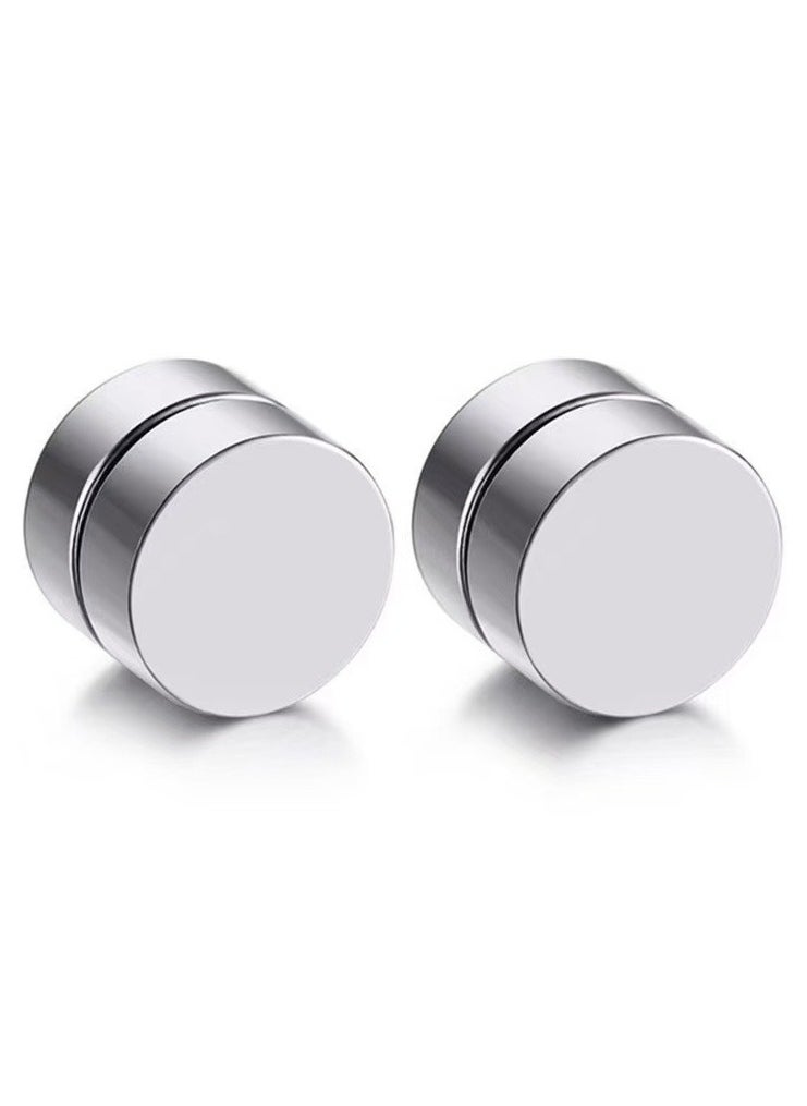 Bluelans 2pcs Magnetic Silver Circle Stud Earrings for Men Women, Non-Piercing Clip On Cheater Fake Ear Gauges 