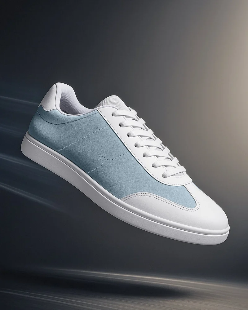 bewakoof Men's Pastel Blue & White Color Block Low-Top Sneakers
