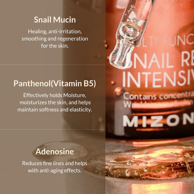 MIZON Snail Repair Intensive Ampoule with Snail Mucin, Hyaluronic Acid & Vitamin E - Hydrating & Wrinkle Care Serum for Skin Elasticity & Repair (1.01 fl oz) - Image 4