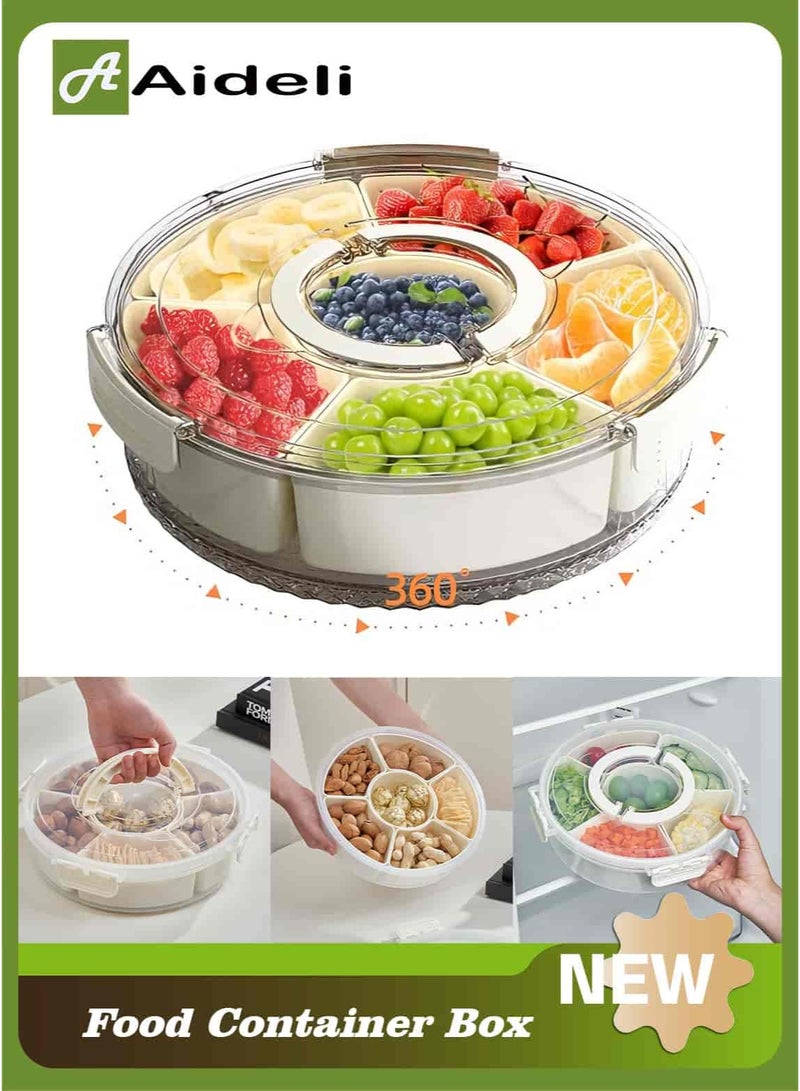 Aideli Divided Stackable Snack Box & Food Container with Lid & Handle – Rotating Fruit, Candy & Veggie Organizer for Kitchen, Party, Travel, and Picnic - Image 1