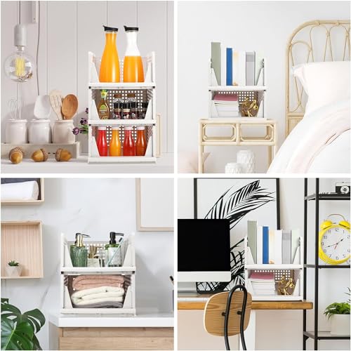 JEYANG Multipurpose Foldable Stackable Wardrobe Organizer for Clothes - Plastic Closet Storage for Kitchen, and Bathroom (Pack of 12, White) - Image 4