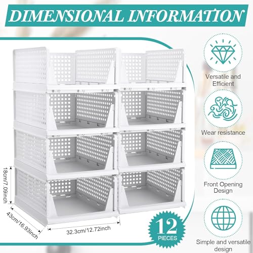JEYANG Multipurpose Foldable Stackable Wardrobe Organizer for Clothes - Plastic Closet Storage for Kitchen, and Bathroom (Pack of 12, White) - Image 5