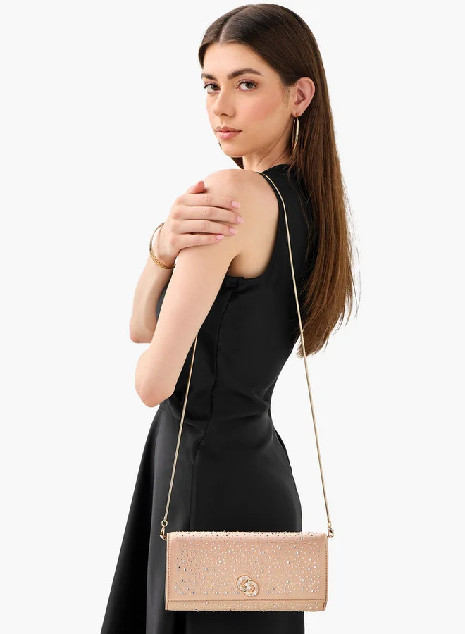 Celeste Embellished Crossbody  Bag with Chain Strap and Button Closure