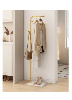 MOMOSO Upgraded Style Thickening Fashionable Gold Color Metal L-Shape Coat Rack Freestanding With Heavy Stable Marble Base Sturdy Coat Rack Stand With 3 Hooks For Clothes Bags Hats Stand For Entryway Bedroom Office Narrow Place Home Hotel H170xL45xW25cm  - Image 3