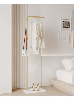 MOMOSO Upgraded Style Thickening Fashionable Gold Color Metal L-Shape Coat Rack Freestanding With Heavy Stable Marble Base Sturdy Coat Rack Stand With 3 Hooks For Clothes Bags Hats Stand For Entryway Bedroom Office Narrow Place Home Hotel H170xL45xW25cm  - Image 2