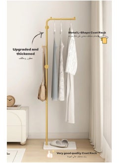 MOMOSO Upgraded Style Thickening Fashionable Gold Color Metal L-Shape Coat Rack Freestanding With Heavy Stable Marble Base Sturdy Coat Rack Stand With 3 Hooks For Clothes Bags Hats Stand For Entryway Bedroom Office Narrow Place Home Hotel H170xL45xW25cm  - Image 1