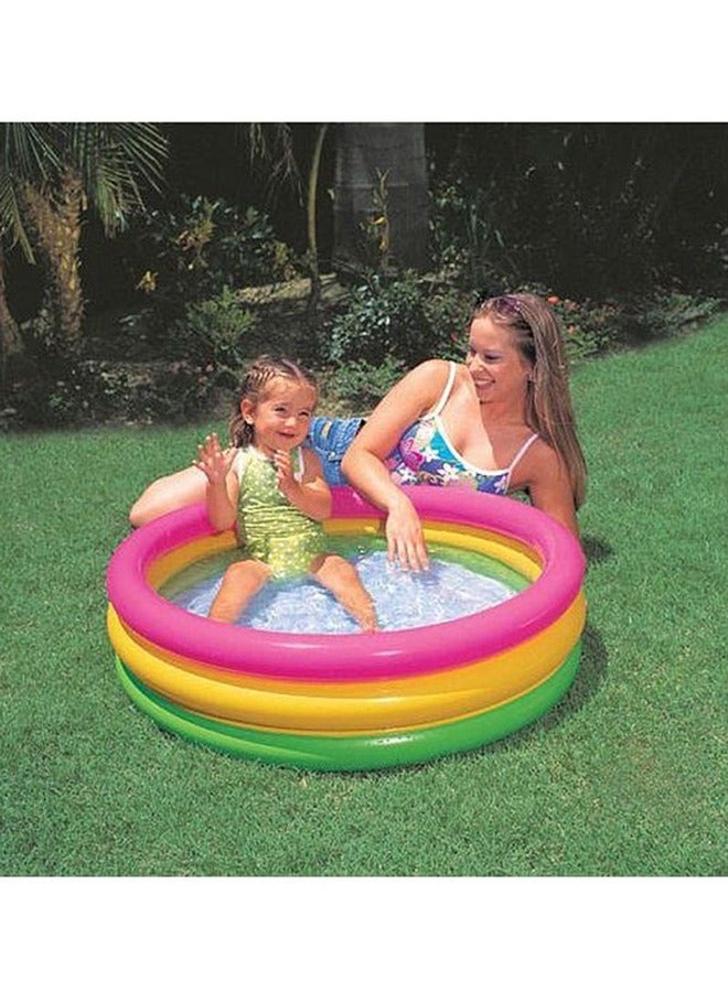 3-Ring Rainbow Portable Inflatable Circular Swimming Pool - Lightweight, Compact & Easy Setup Kiddie Pool for Backyards, Gardens, and Outdoor Fun - Ideal for Kids Ages 3-8, Family Summer Water Parties, with Drain Plug & Repair Patch - Image 2