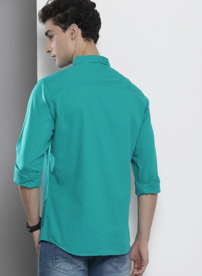 The Indian Garage Co Men Regular Fit Solid Full Sleeves Cutaway Collar Casual Shirt