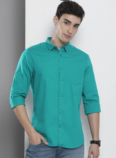 The Indian Garage Co Men Regular Fit Solid Full Sleeves Cutaway Collar Casual Shirt