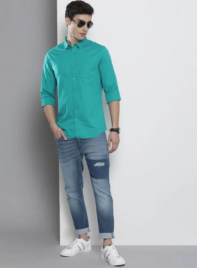The Indian Garage Co Men Regular Fit Solid Full Sleeves Cutaway Collar Casual Shirt