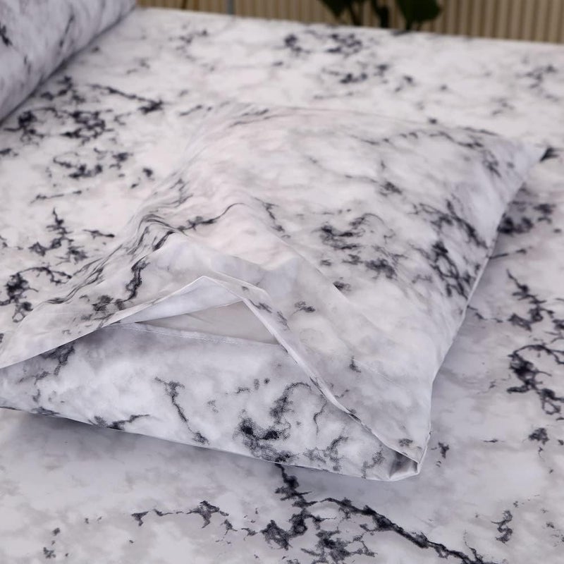 MAG Marble Bed Sheet, 4PC Black White and Gray, Queen Size Modern Pattern Printed Bedding Sheet Set with 1 Top Flat & 1 Fitted Sheet with 2 Pillowcases, 14” Deep - Image 5