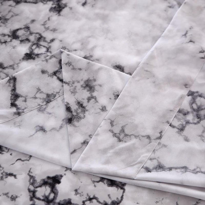 MAG Marble Bed Sheet, 4PC Black White and Gray, Queen Size Modern Pattern Printed Bedding Sheet Set with 1 Top Flat & 1 Fitted Sheet with 2 Pillowcases, 14” Deep - Image 3