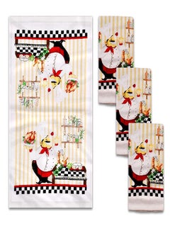 Lobyn Value Packs 4 Pack Absorbent Lightweight Kitchen Dish Towels 15x25 Cotton Poly (Chef)