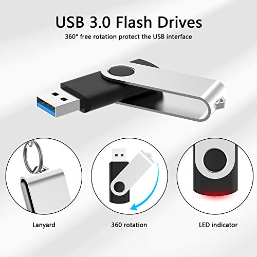 KOOTION 16 GB USB 3.0 Flash Drive 16gb Flash Drives 10pcs Thumb Drive Keychain Jump Drive Swivel Memory Sticks, Black - Image 2