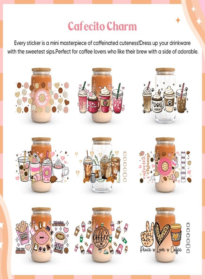 Kaciola UV DTF Cup Wrap, 9 Sheets Coffee Theme Rub on Transfers 1 Sheet Mysterious Pattern and Cleaning Kit, UV DTF Transfers Stickers for 16 OZ Libbey Glass Cups Straws and Accessories - Image 2