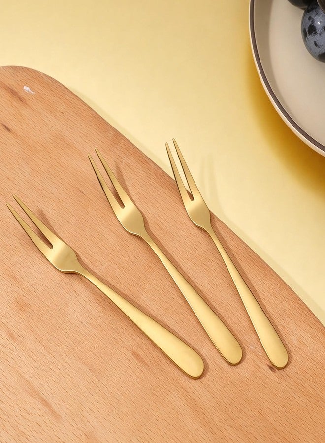 JOUTYFOR 24 Pcs Stainless Steel Forks, 5.3 Inch Gold Fruit Forks, Reusable 2 Prong Mini Fork for Dessert, Mini Cocktail Appetizer Fork for Party Travel Dishwasher Safe - Image 4