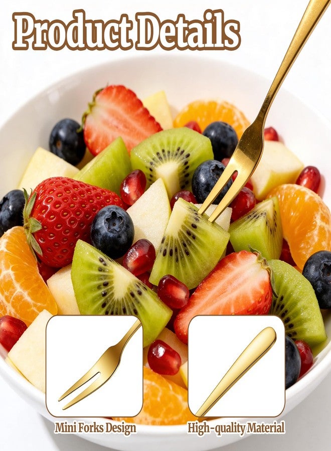 JOUTYFOR 24 Pcs Stainless Steel Forks, 5.3 Inch Gold Fruit Forks, Reusable 2 Prong Mini Fork for Dessert, Mini Cocktail Appetizer Fork for Party Travel Dishwasher Safe - Image 3