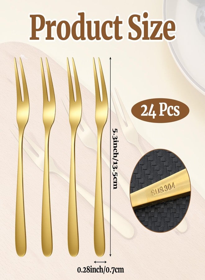JOUTYFOR 24 Pcs Stainless Steel Forks, 5.3 Inch Gold Fruit Forks, Reusable 2 Prong Mini Fork for Dessert, Mini Cocktail Appetizer Fork for Party Travel Dishwasher Safe - Image 2