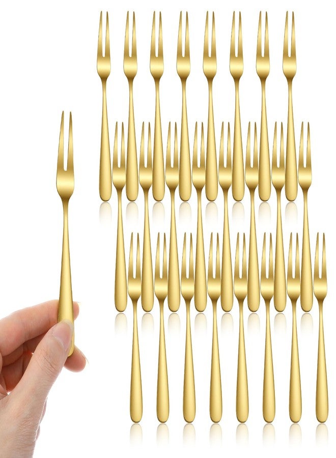 JOUTYFOR 24 Pcs Stainless Steel Forks, 5.3 Inch Gold Fruit Forks, Reusable 2 Prong Mini Fork for Dessert, Mini Cocktail Appetizer Fork for Party Travel Dishwasher Safe - Image 1