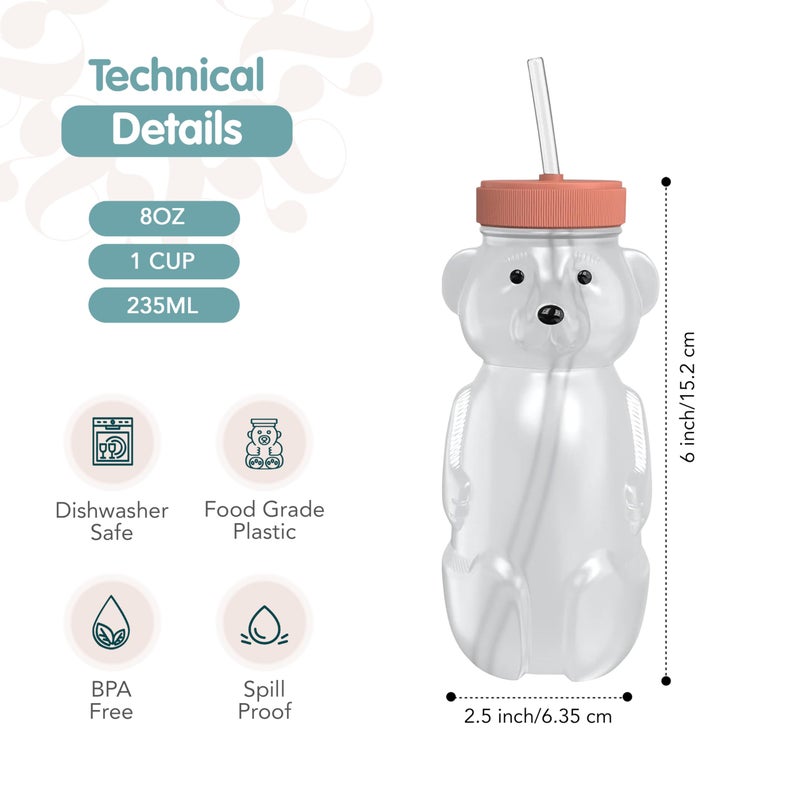 The 730 Project Honey Bear Straw Cup for Babies, 8-oz Honey Bear Cup with Lid, 3-Pack Therapy Learning Honeybear Straw, Baby Bottle Set, Firetruck RED - Image 4