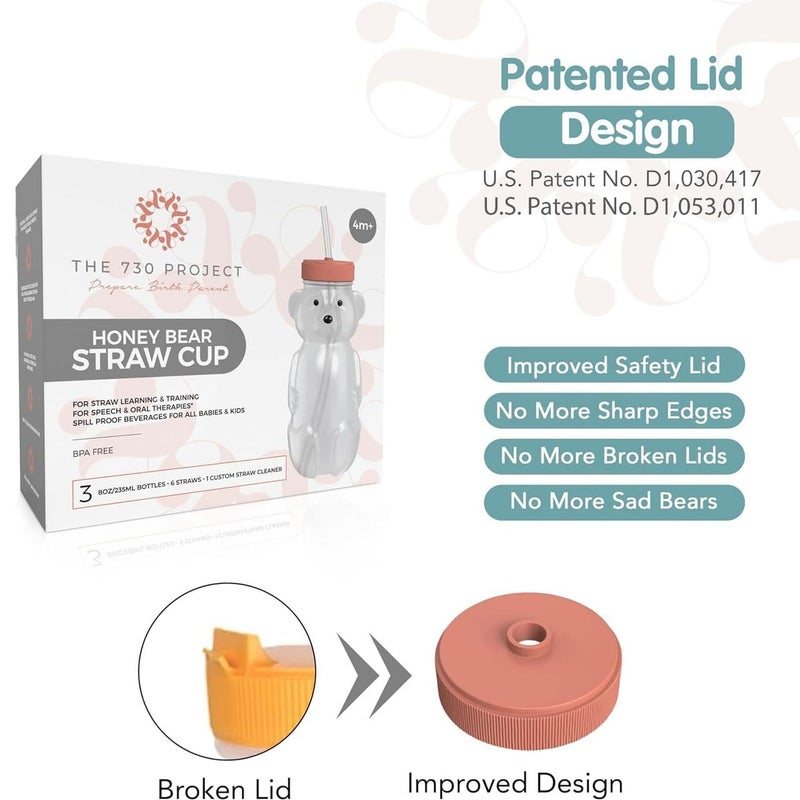 The 730 Project Honey Bear Straw Cup for Babies, 8-oz Honey Bear Cup with Lid, 3-Pack Therapy Learning Honeybear Straw, Baby Bottle Set, Firetruck RED - Image 3