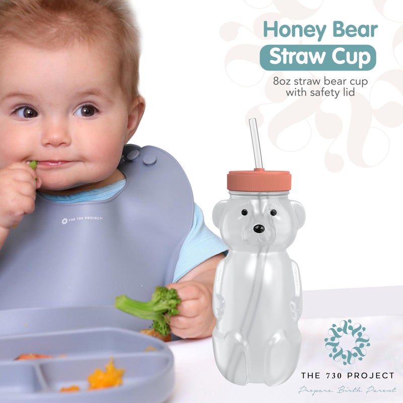 The 730 Project Honey Bear Straw Cup for Babies, 8-oz Honey Bear Cup with Lid, 3-Pack Therapy Learning Honeybear Straw, Baby Bottle Set, Firetruck RED - Image 2