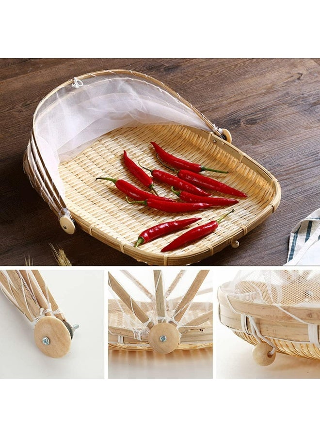 Forart Hand-Woven Food Serving Tent Basket, Fruit Vegetable Bread Cover Storage Container Outdoor Picnic Food Cover Mesh Tent Basket - Image 2