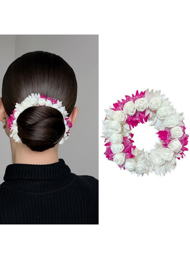 BLUSHIA Artificial Bridal Rose Petal Flower Tiara Gajra Hair Juda For Women Floral Hair Bun Accessories | Suitable for Traditional Indian Wedding/Marriage/Engagements (Pink) - Image 1