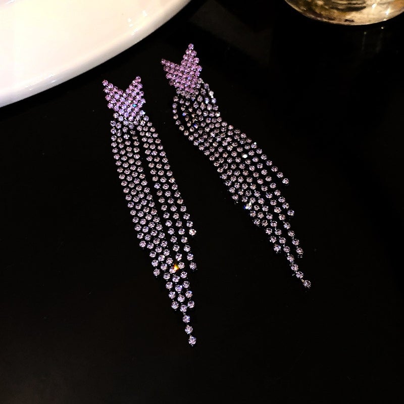 Luxury Purple Zircon Flower Tassel Earrings - Elegant and Versatile for Women