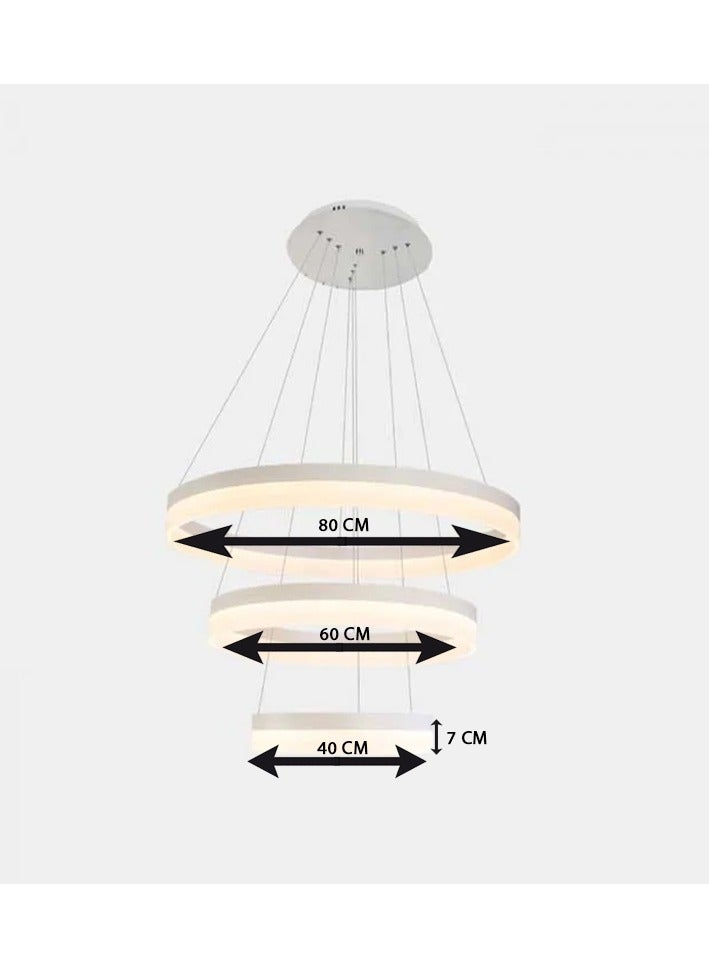 نيرفا نجفة LED مودرن بثلاث ألوان إضاءة – فريم أبيض بتصميم أنيق - Image 1