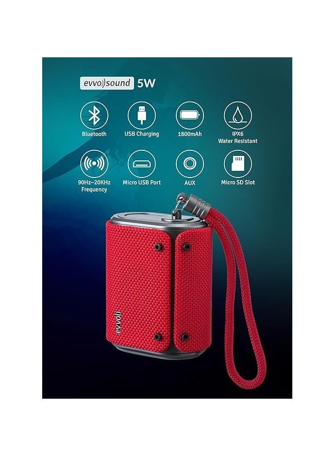 إيفولي مكبر صوت بلوتوث إيفولي 5 واط مقاوم للماء للاستخدام الداخلي والخارجي مع ميكروفون مدمج، أحمر، EVAUD-MB5A - Image 5