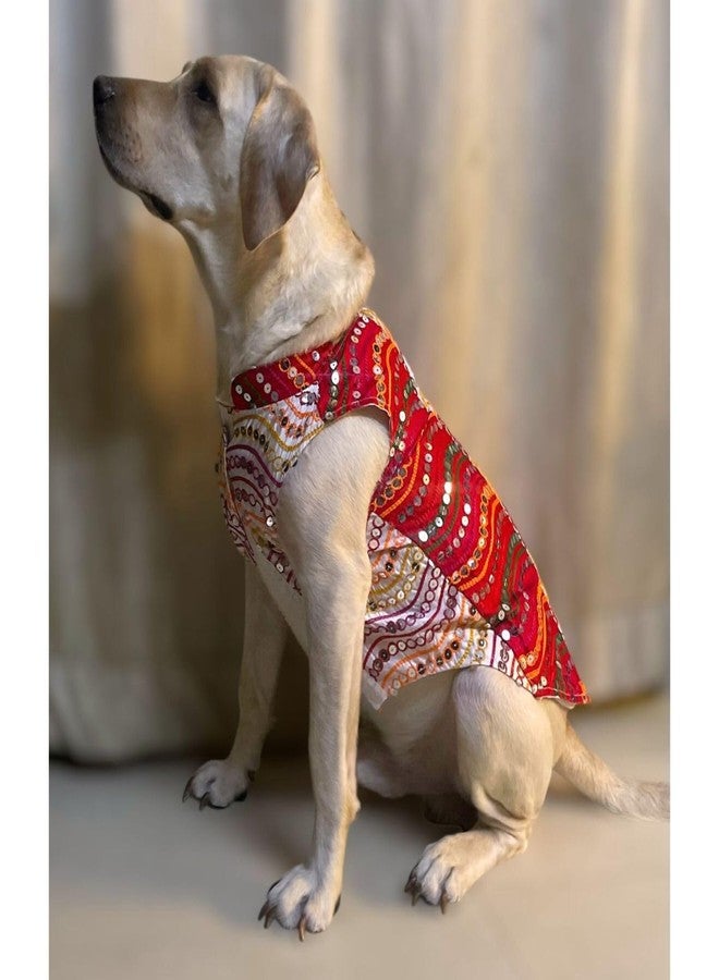 Lulala Traditional Dog Dress for Small, Medium & Large Dogs – Red Ethnic Festive Outfit with Elegant Embroidery | Comfortable Pet Costume for Weddings, Festivals & Celebrations - Image 4