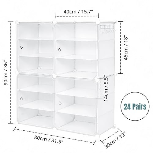 ABOUT SPACE PP Plastic 24 Pair DIY Shoe Rack for Home with Door&Hanger-Portable Shoe Stand-4 Cube Expandable Shelves-Shoe Cabinet for Balcony,Men,Women,Heels,Boots,Loafers,Sneakers,Slippers(White) - Image 2