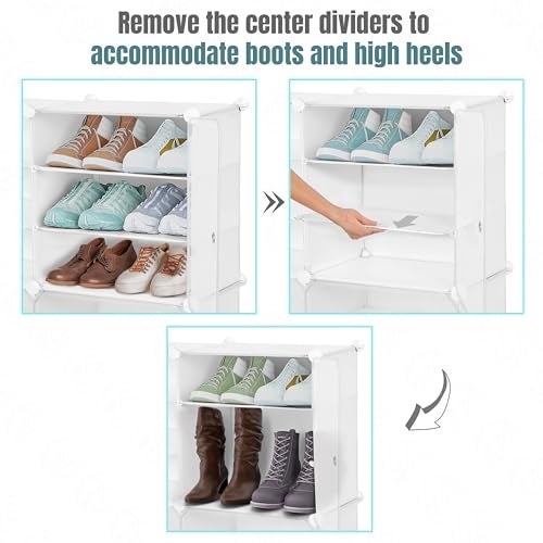 ABOUT SPACE PP Plastic 24 Pair DIY Shoe Rack for Home with Door&Hanger-Portable Shoe Stand-4 Cube Expandable Shelves-Shoe Cabinet for Balcony,Men,Women,Heels,Boots,Loafers,Sneakers,Slippers(White) - Image 5