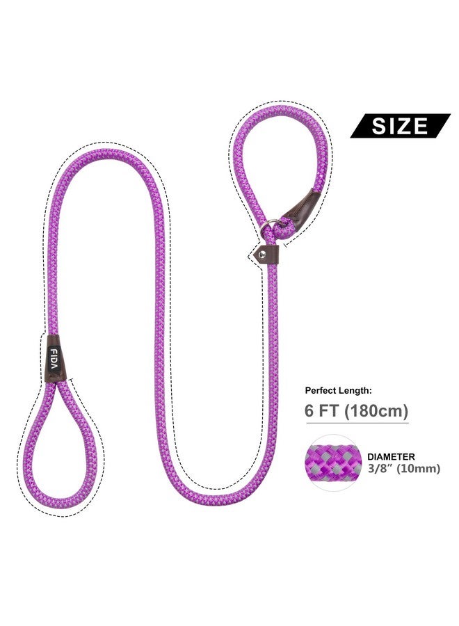 فيدا سلسلة فيدا متينة وقابلة للانزلاق - سلسلة حلقية متينة للكلاب بطول 6 أقدام × 3/8 بوصة للكلاب الصغيرة والجراء، سلسلة تدريب للحيوانات الأليفة بدون سحب مع خياطة عاكسة للغاية (أرجواني) - Image 4