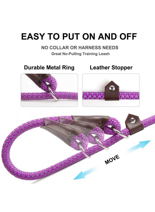 فيدا سلسلة فيدا متينة وقابلة للانزلاق - سلسلة حلقية متينة للكلاب بطول 6 أقدام × 3/8 بوصة للكلاب الصغيرة والجراء، سلسلة تدريب للحيوانات الأليفة بدون سحب مع خياطة عاكسة للغاية (أرجواني) - Image 3