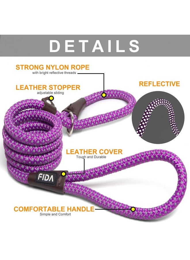 فيدا سلسلة فيدا متينة وقابلة للانزلاق - سلسلة حلقية متينة للكلاب بطول 6 أقدام × 3/8 بوصة للكلاب الصغيرة والجراء، سلسلة تدريب للحيوانات الأليفة بدون سحب مع خياطة عاكسة للغاية (أرجواني) - Image 2