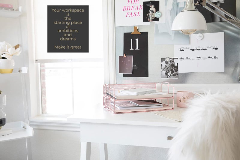 BLU MONACO | Paper Tray Stackable Pink Mesh Set of 2 | Stackable File Trays for Desk Organization | Tiered Desk Organizer with Metal Letter Trays and Workspace Organizer - Image 2