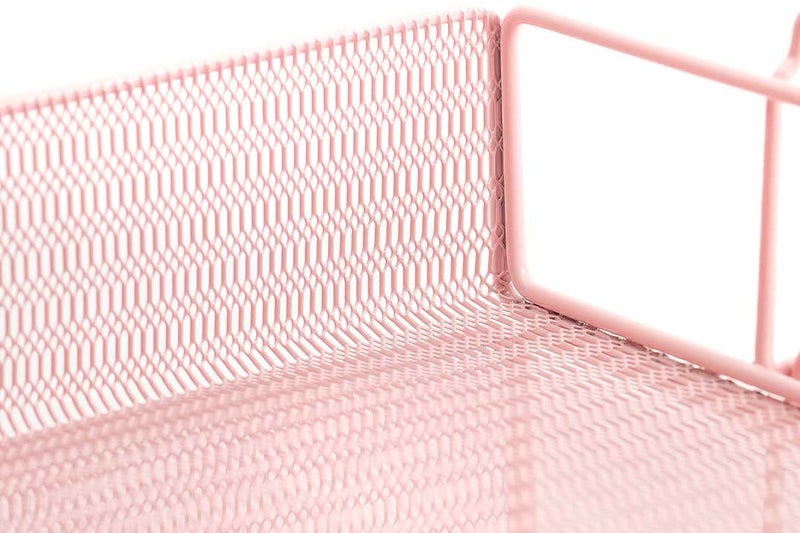 BLU MONACO | Paper Tray Stackable Pink Mesh Set of 2 | Stackable File Trays for Desk Organization | Tiered Desk Organizer with Metal Letter Trays and Workspace Organizer - Image 5