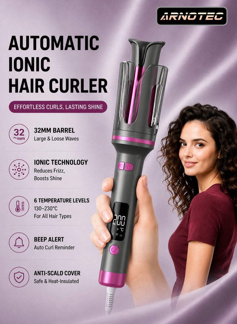 ARNOTEC Automatic 32mm Ionic Hair Curler with Beep Alert, Ceramic Coating, Anti-Scald Cover, 6 Temperature Levels (130–230°C), Auto Shut-Off, 360° Swivel Cord - Image 1