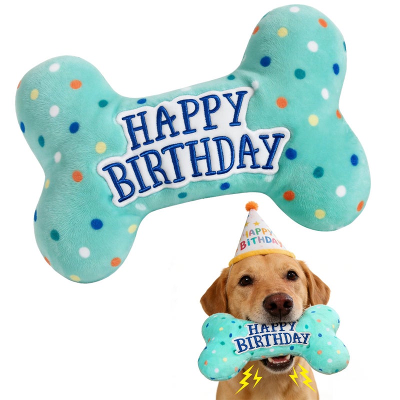 Prime Pets Dog Birthday Toys, Plush Dog Squeaky Toys, Stuffed Puppy Chew Toy for Small Medium Large Dogs, Bone Pet Toy - Image 1