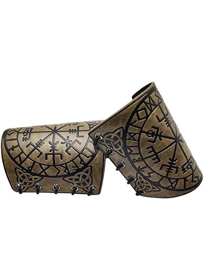 Generic Viking Vegvisir Embossed Leather Arm Armor 3 Colors LARP Gauntlet Leather Armor Bracer  - Image 3