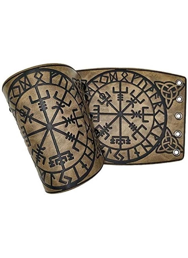 Generic Viking Vegvisir Embossed Leather Arm Armor 3 Colors LARP Gauntlet Leather Armor Bracer  - Image 2
