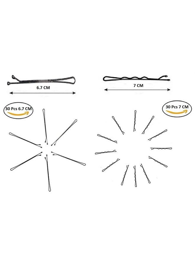 FOK Set Of 60 Pcs Of Hair Pins 30 Pcs (7 Cm) Of Curve Bob Bobby Hair Pins And 30 Pcs (6.7 Cm) Of Plain Bobby Hair Grip Or Clip For Girls & Women Black - Image 3