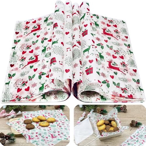 CAMKYDE 100 Pcs Christmas Wax Paper Sheets - Grease Proof for Food, Deli Paper Holiday Use (Reindeer) - Image 1