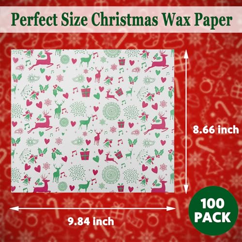 CAMKYDE 100 Pcs Christmas Wax Paper Sheets - Grease Proof for Food, Deli Paper Holiday Use (Reindeer) - Image 2