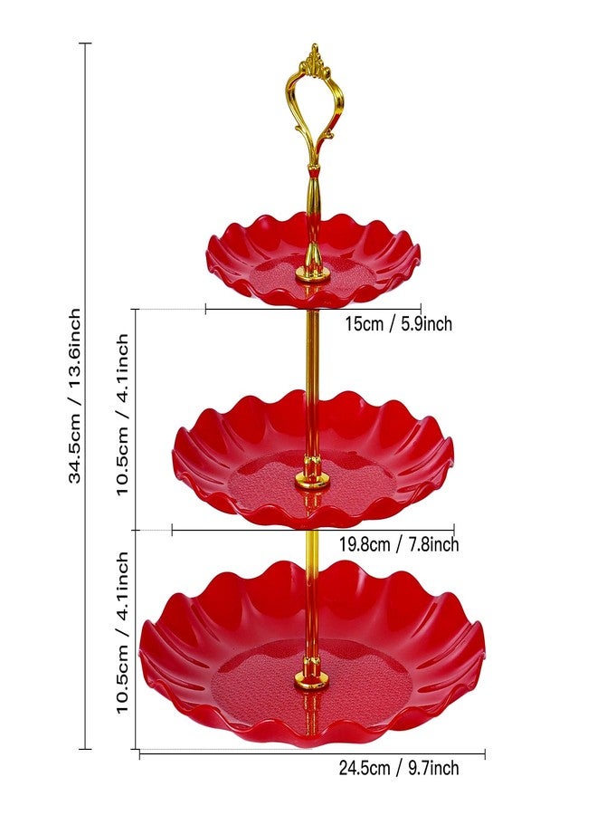 Soleebee 3-Tier Cupcake Stand, Wavy Plastic Tiered Serving Tray, Cup Cake Tower for Birthday Wedding Party Decoration, Cupcake Tier Stand Fruits Desserts Display 2 Pack (Red) - Image 2