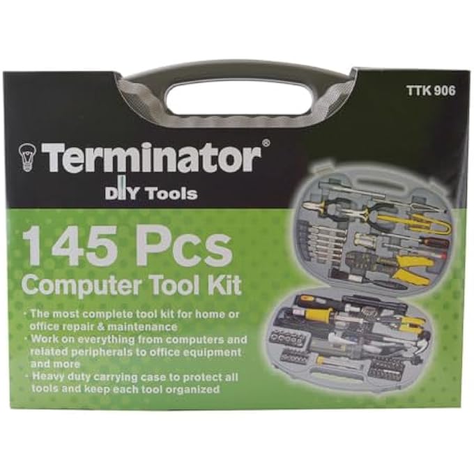 Terminator TTK 906 – مجموعة أدوات كمبيوتر مكونة من 145 قطعة – مجموعة إصلاح إلكترونيات احترافية مع حقيبة حمل محمولة – مثالية للفنيين والمستخدمين المتقدمين – مصنوعة في تايوان - Image 2