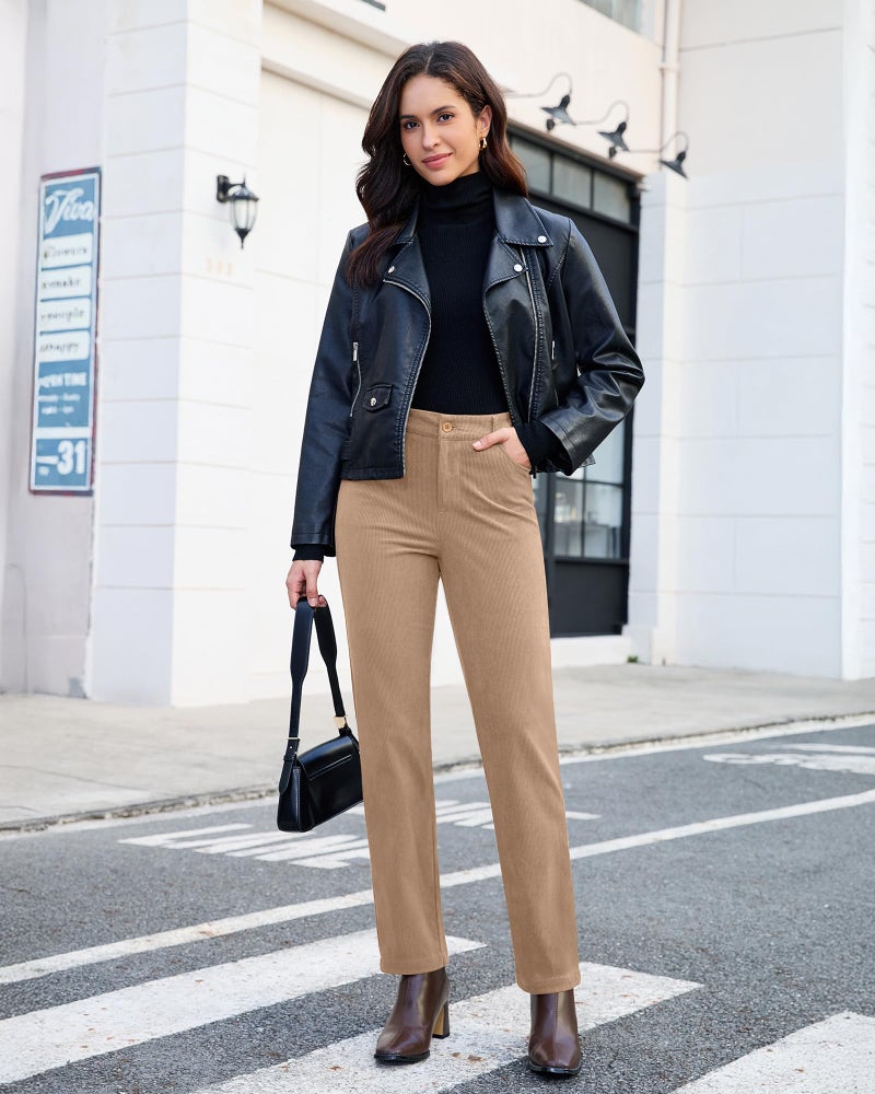 GRAPENT High Rise Pants Winter Work Clothes for Women Womens Corduroy Pants Straight Leg Pale Khaki XX-Large Fits US Size 20 to 22 - Image 4